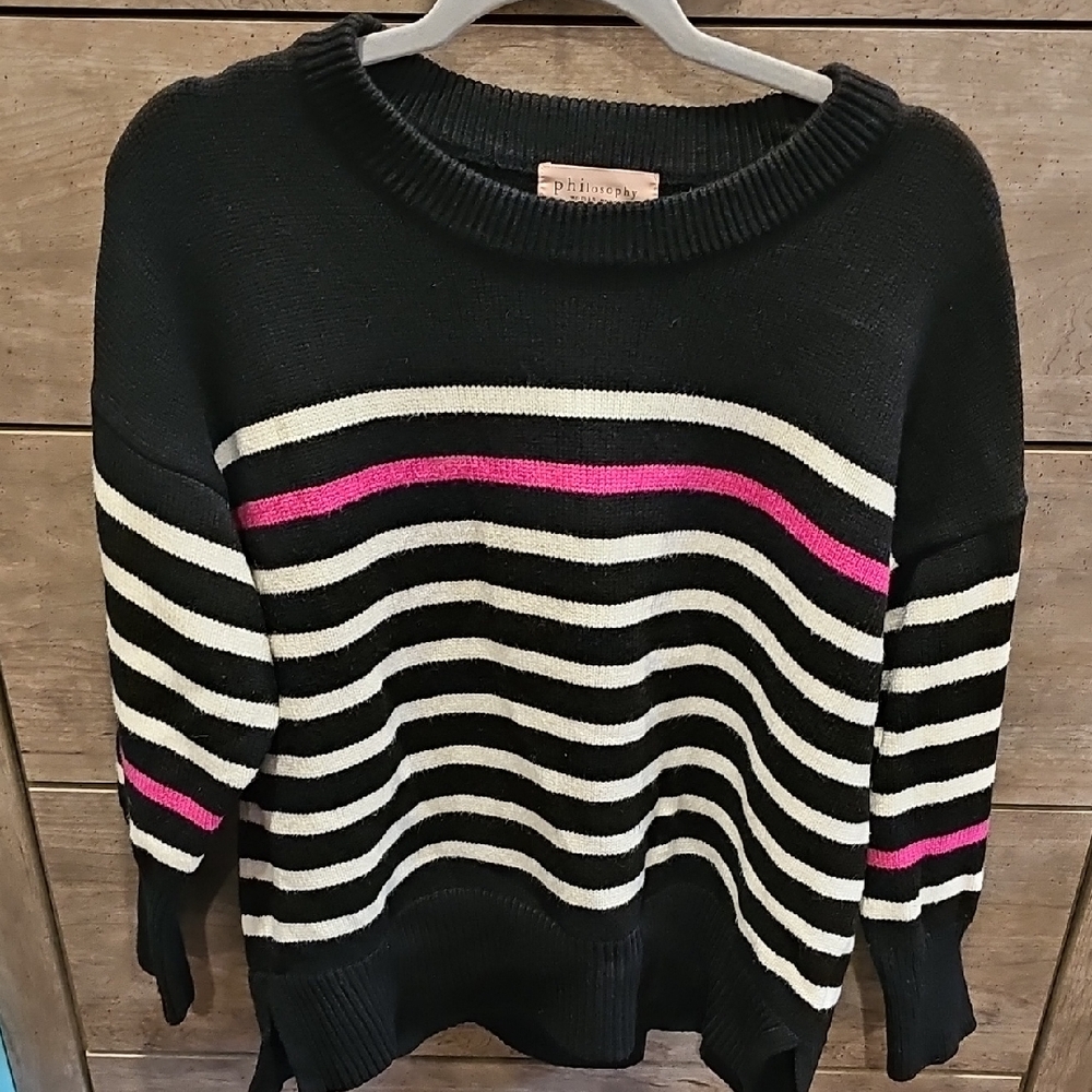 Philosophy Black and Pink Striped Sweater